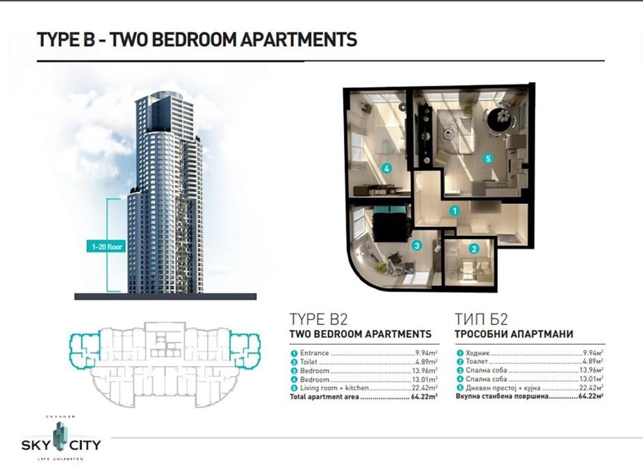 18Th & 16H Floor Secure Luxury Condos With Pool & Fitness Included In Price Skopje Exterior photo